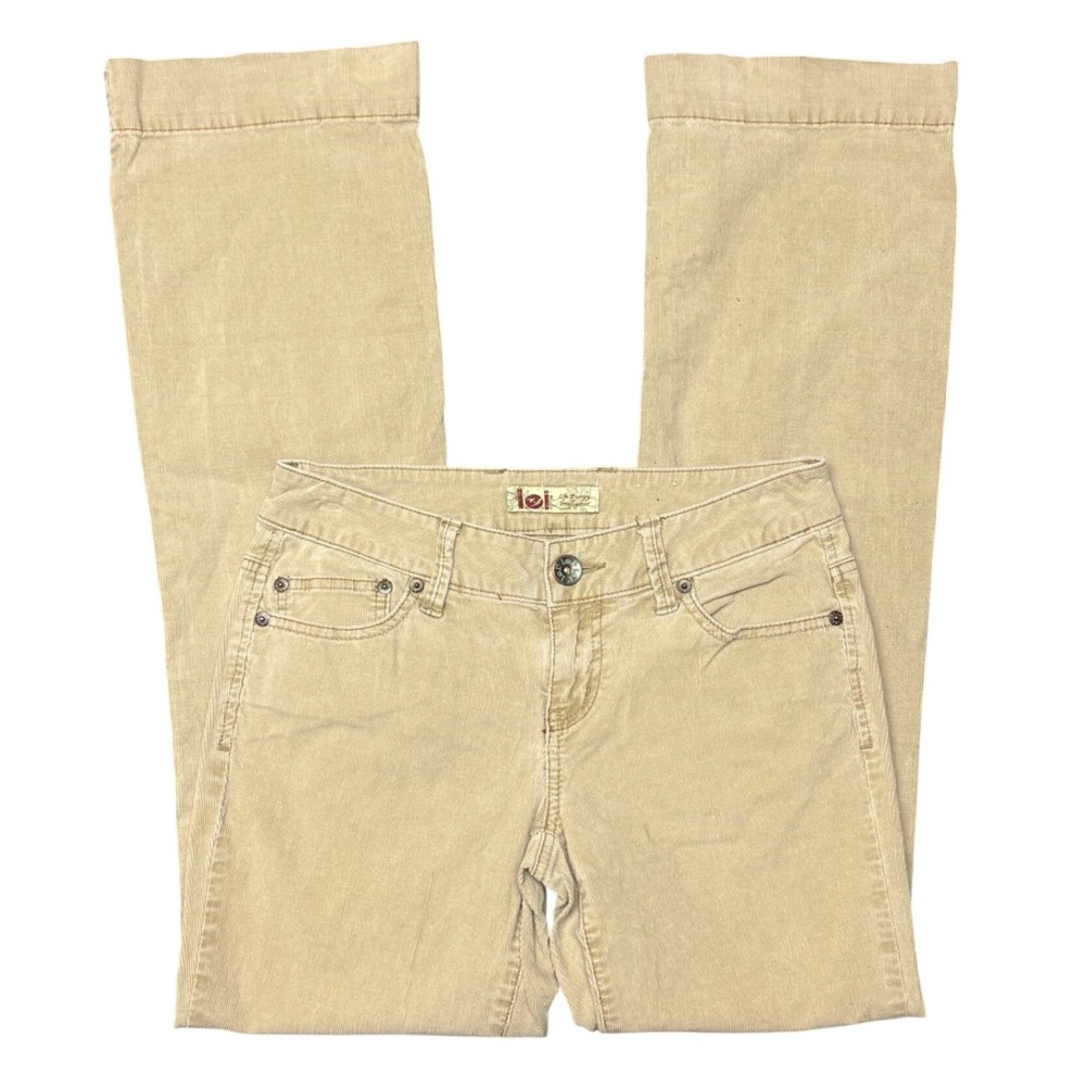 LEI Tan Corduroy Pants Womens Size 5 Low Rise Straight Leg Beige Y2K 0654
